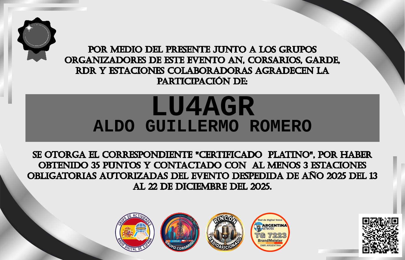Certificado CERTIFICADO "DESPEDIDA DE AÑO 2025"