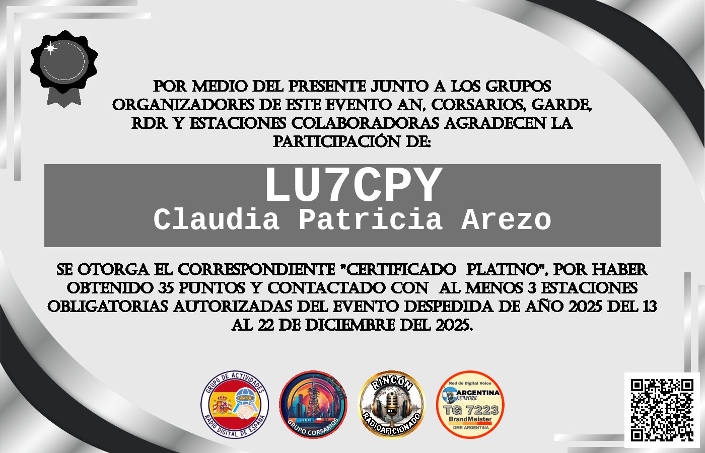 Certificado CERTIFICADO "DESPEDIDA DE AÑO 2025"