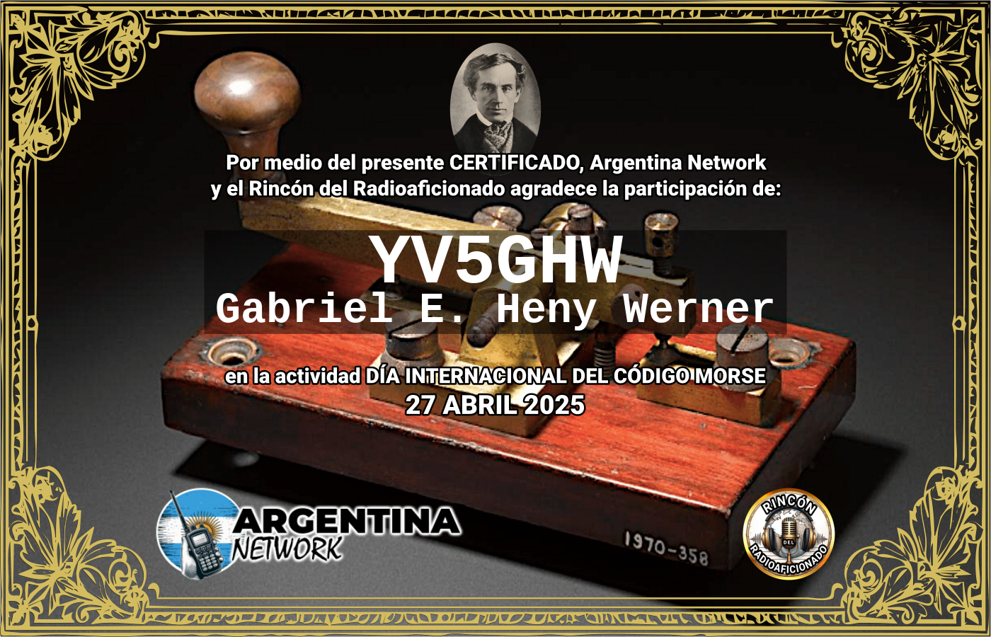 Certificado Actividad DÍA INTERNACIONAL DEL CÓDIGO MORSE