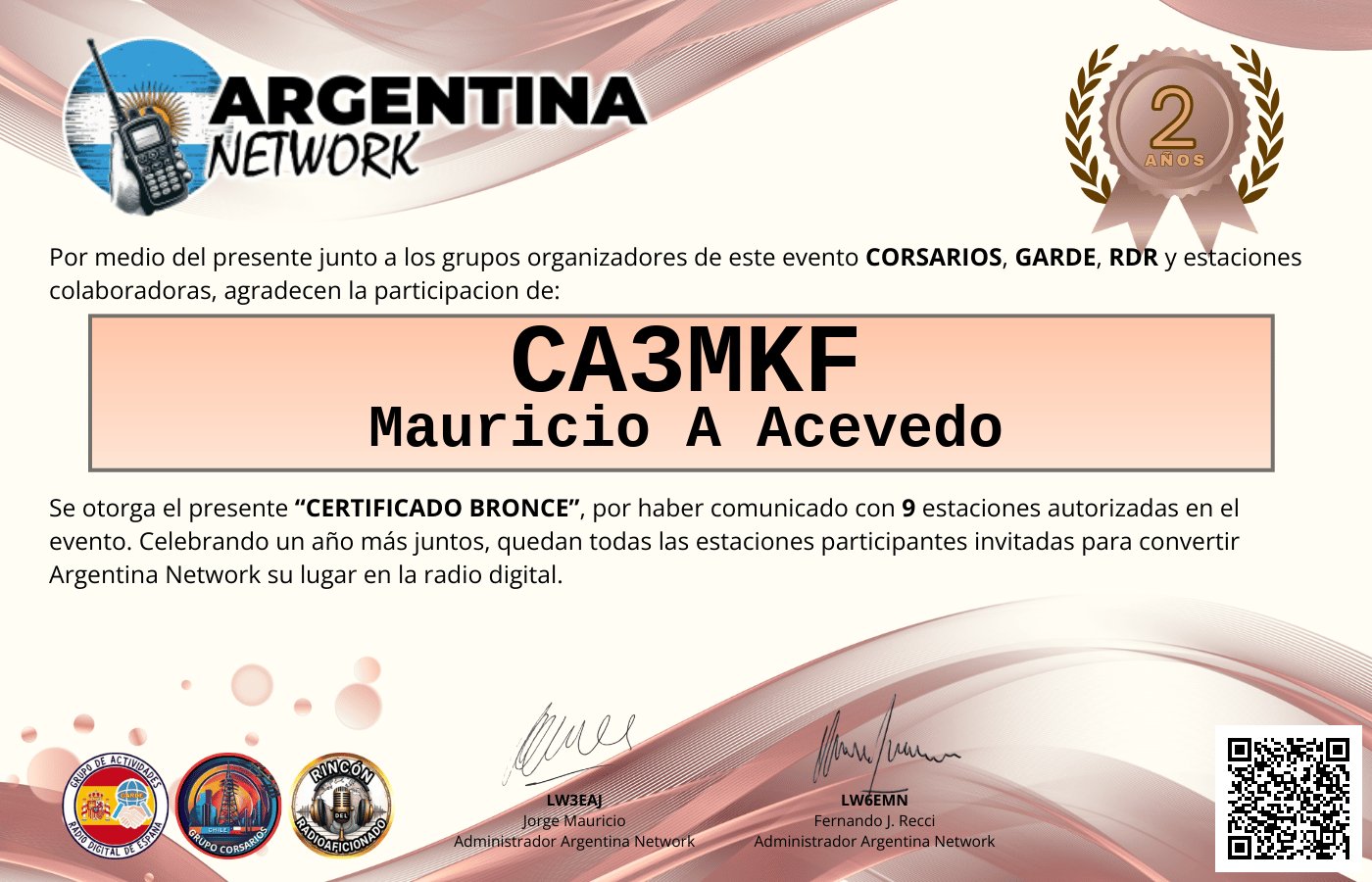 Certificado Actividad ANIVERSARIO N°2 ARGENTINA NETWORK