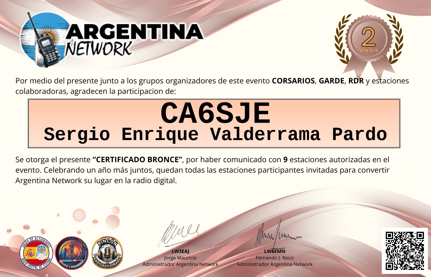 Certificado Actividad ANIVERSARIO N°2 ARGENTINA NETWORK