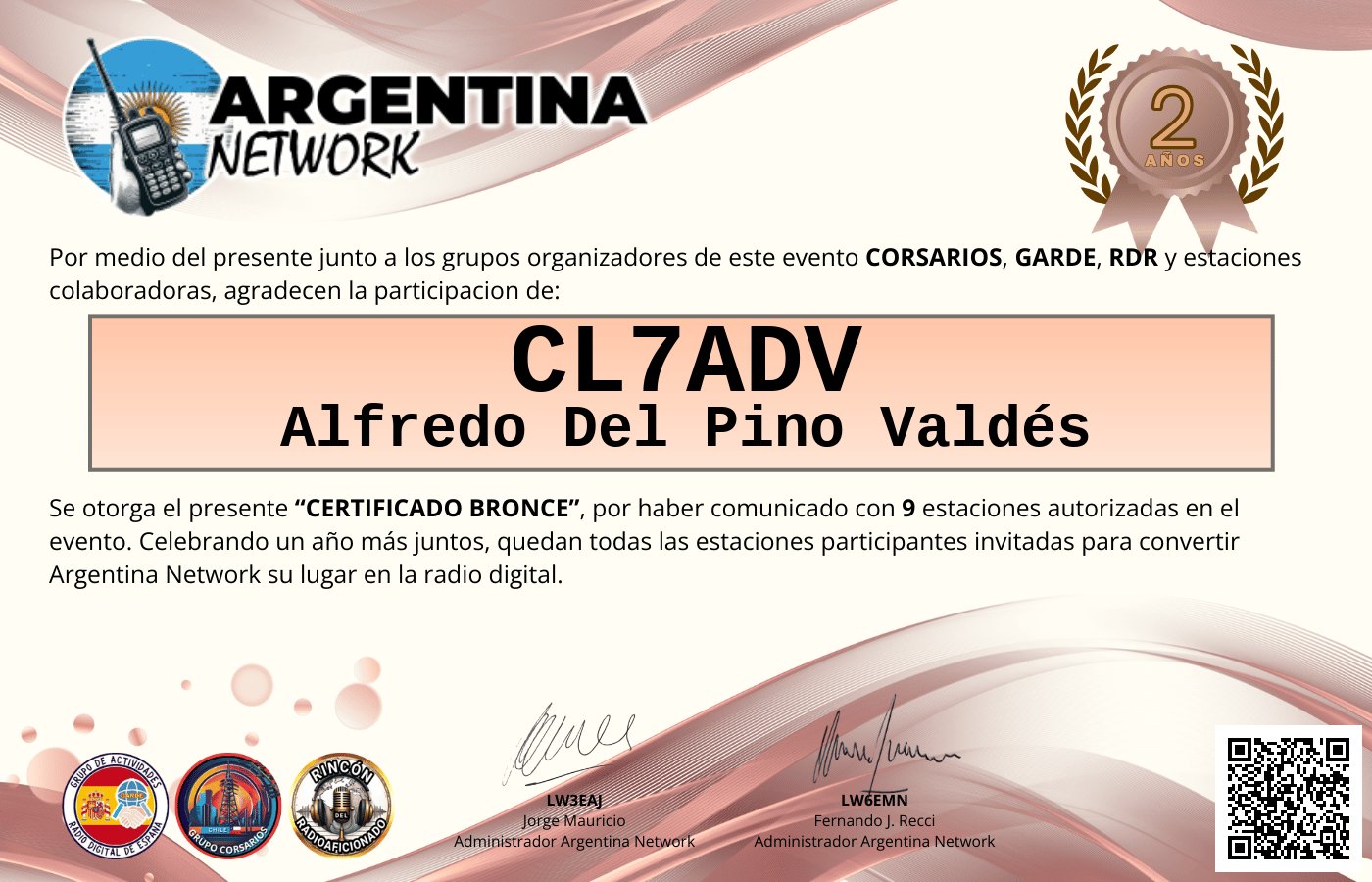 Certificado Actividad ANIVERSARIO N°2 ARGENTINA NETWORK
