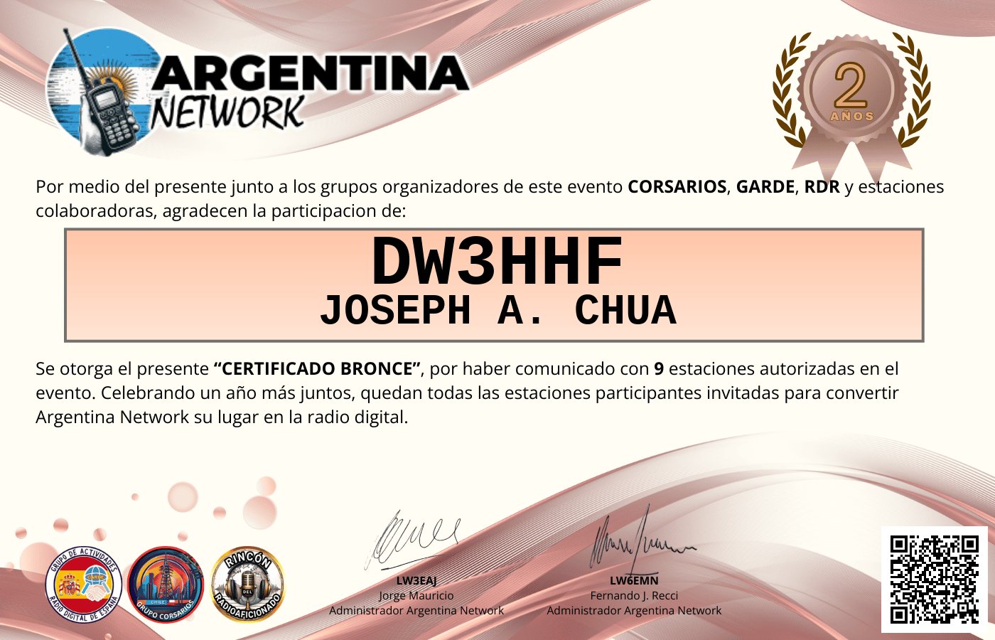 Certificado Actividad ANIVERSARIO N°2 ARGENTINA NETWORK