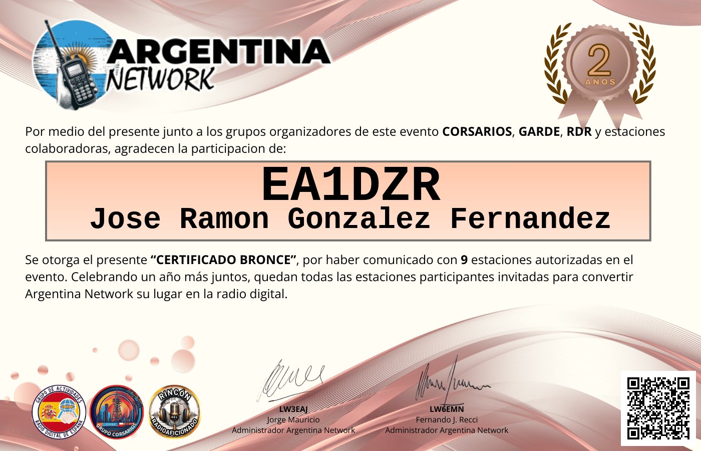 Certificado Actividad ANIVERSARIO N°2 ARGENTINA NETWORK