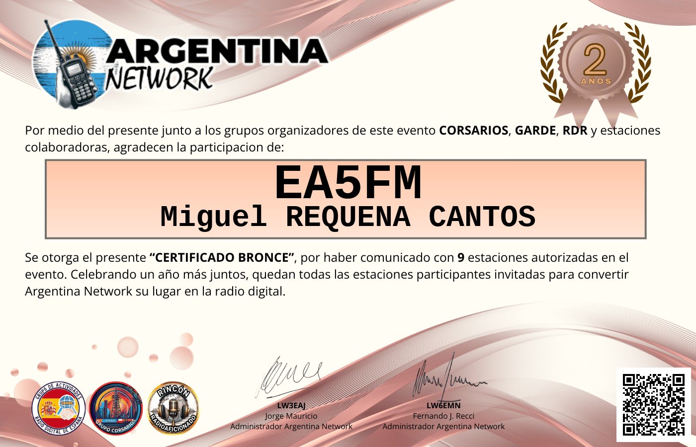 Certificado Actividad ANIVERSARIO N°2 ARGENTINA NETWORK