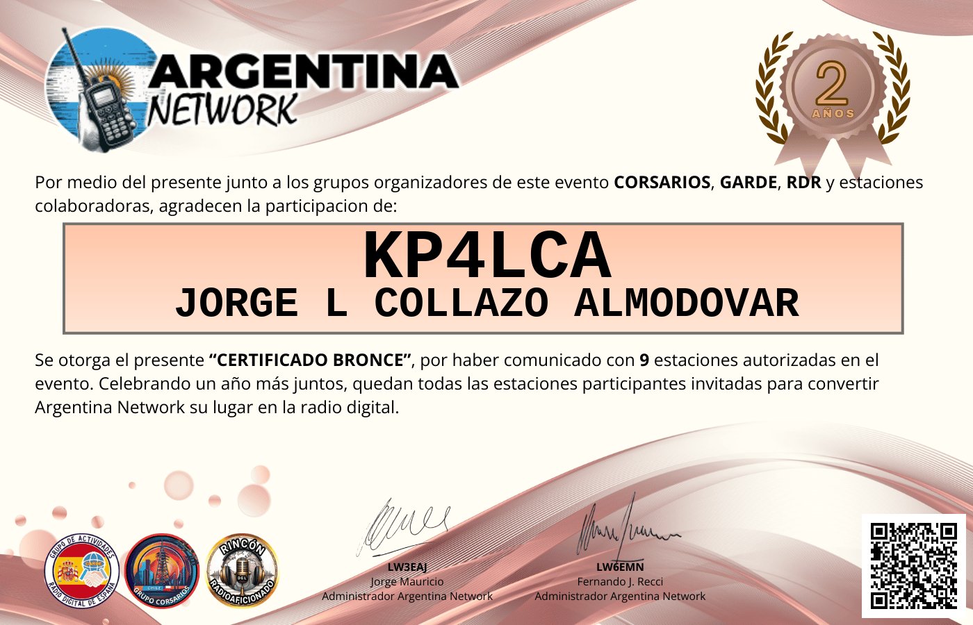 Certificado Actividad ANIVERSARIO N°2 ARGENTINA NETWORK
