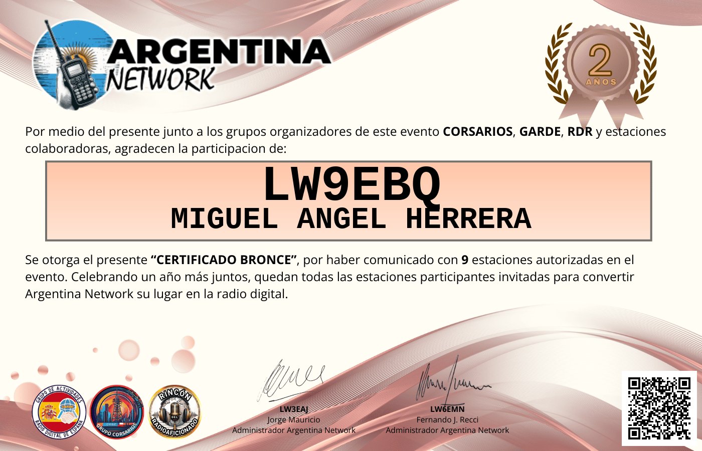 Certificado Actividad ANIVERSARIO N°2 ARGENTINA NETWORK