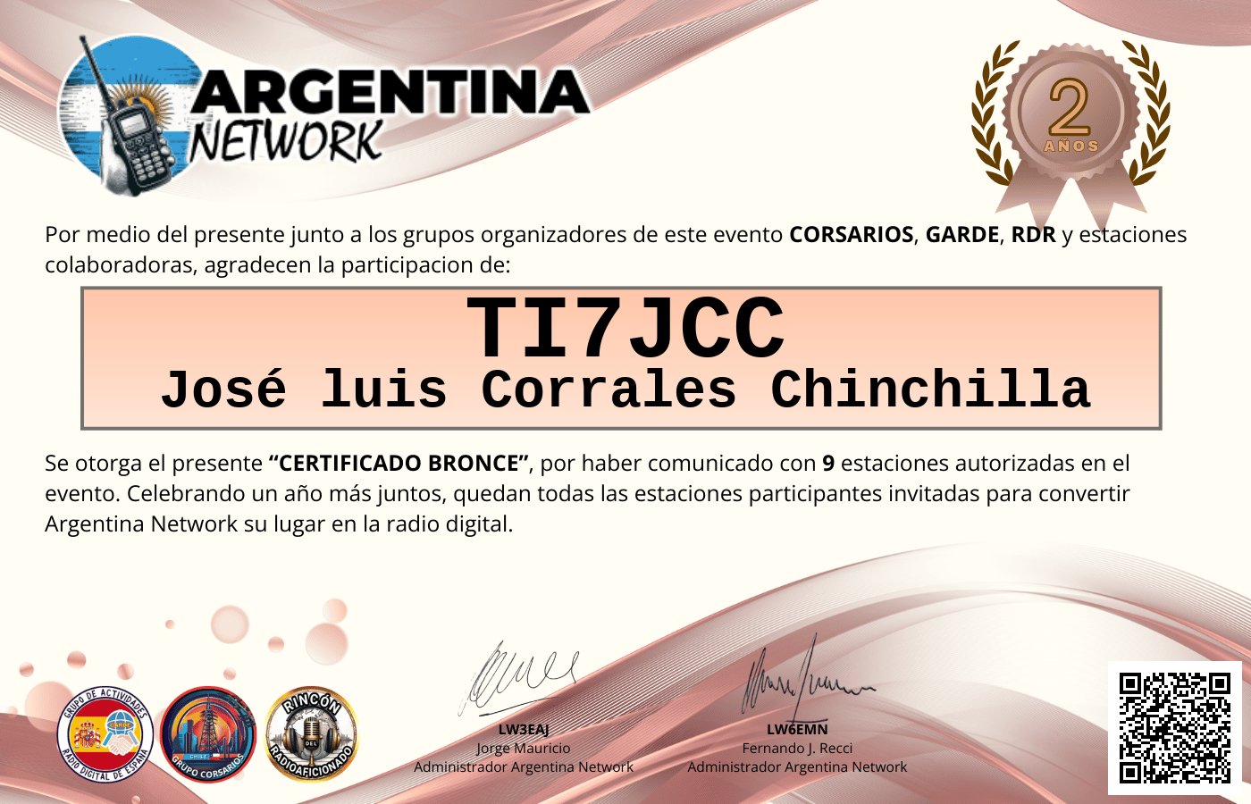 Certificado Actividad ANIVERSARIO N°2 ARGENTINA NETWORK