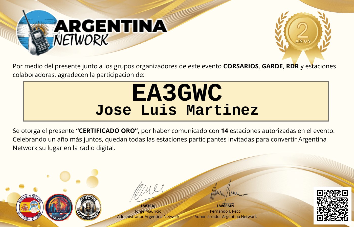 Certificado Actividad ANIVERSARIO N°2 ARGENTINA NETWORK