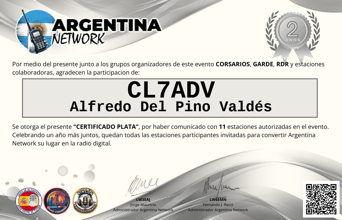 Certificado Actividad ANIVERSARIO N°2 ARGENTINA NETWORK