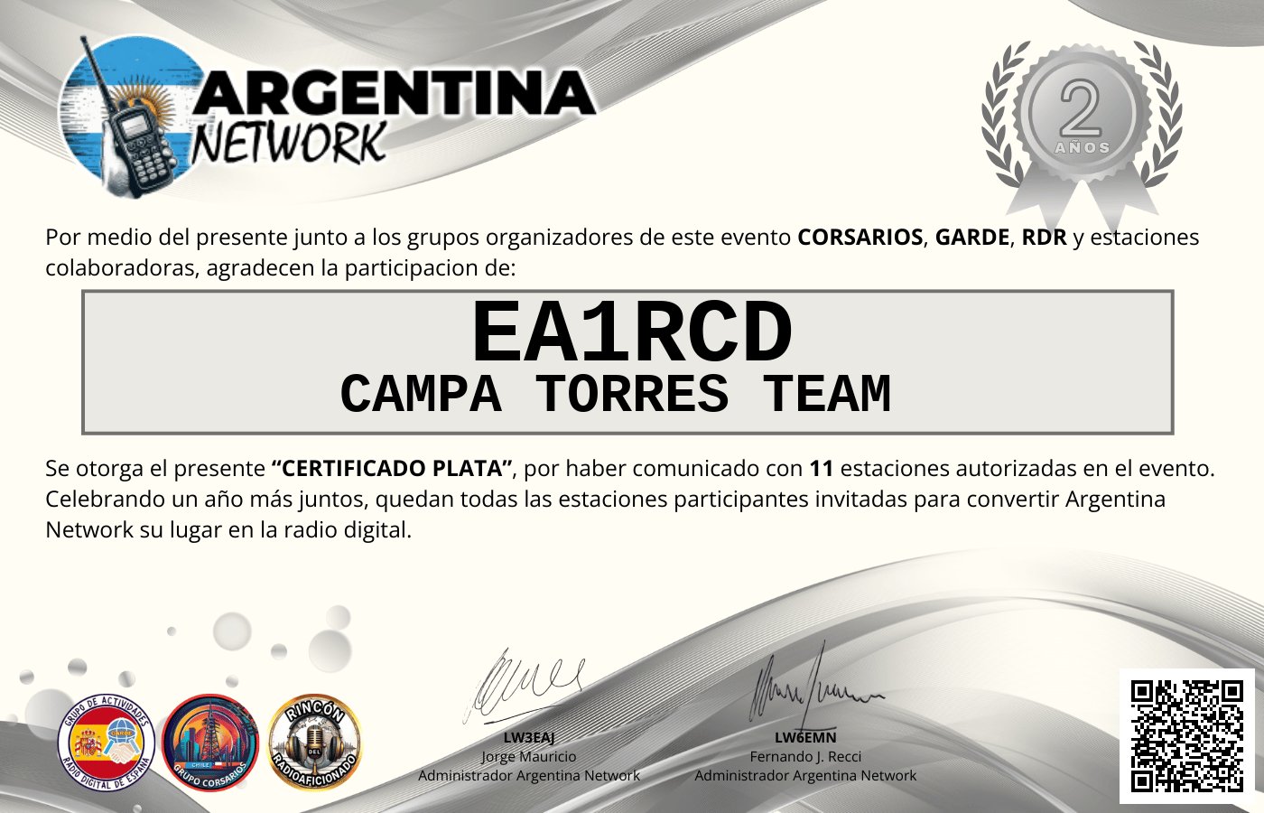 Certificado Actividad ANIVERSARIO N°2 ARGENTINA NETWORK