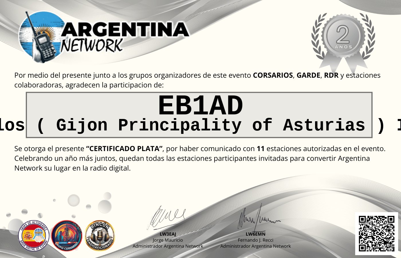 Certificado Actividad ANIVERSARIO N°2 ARGENTINA NETWORK