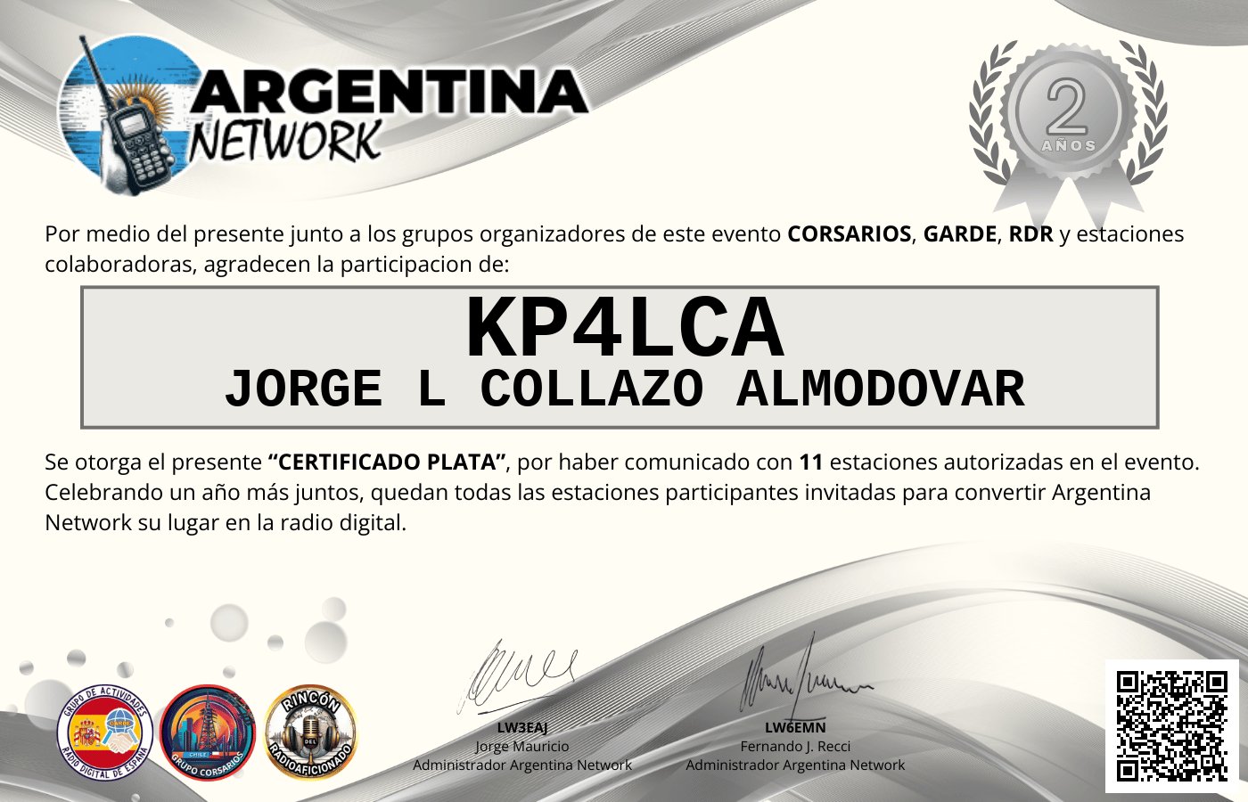 Certificado Actividad ANIVERSARIO N°2 ARGENTINA NETWORK