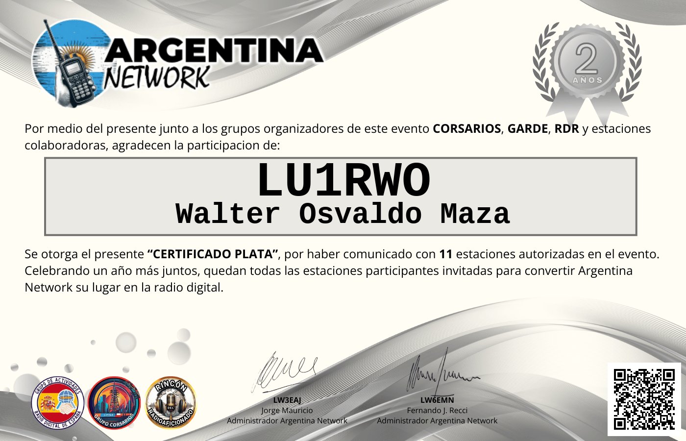 Certificado Actividad ANIVERSARIO N°2 ARGENTINA NETWORK