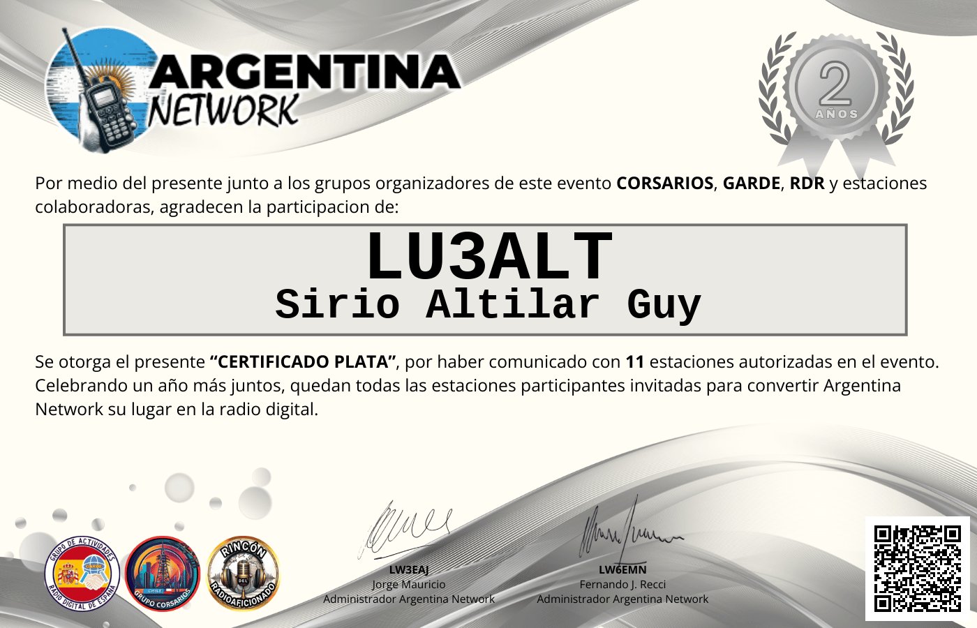 Certificado Actividad ANIVERSARIO N°2 ARGENTINA NETWORK