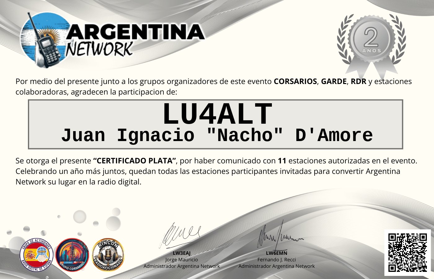Certificado Actividad ANIVERSARIO N°2 ARGENTINA NETWORK