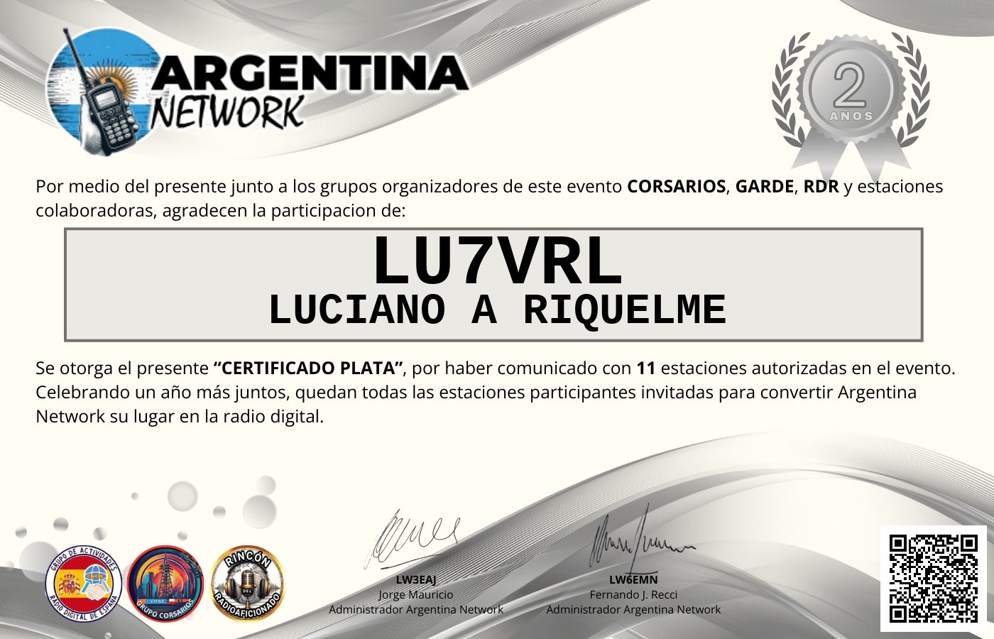Certificado Actividad ANIVERSARIO N°2 ARGENTINA NETWORK