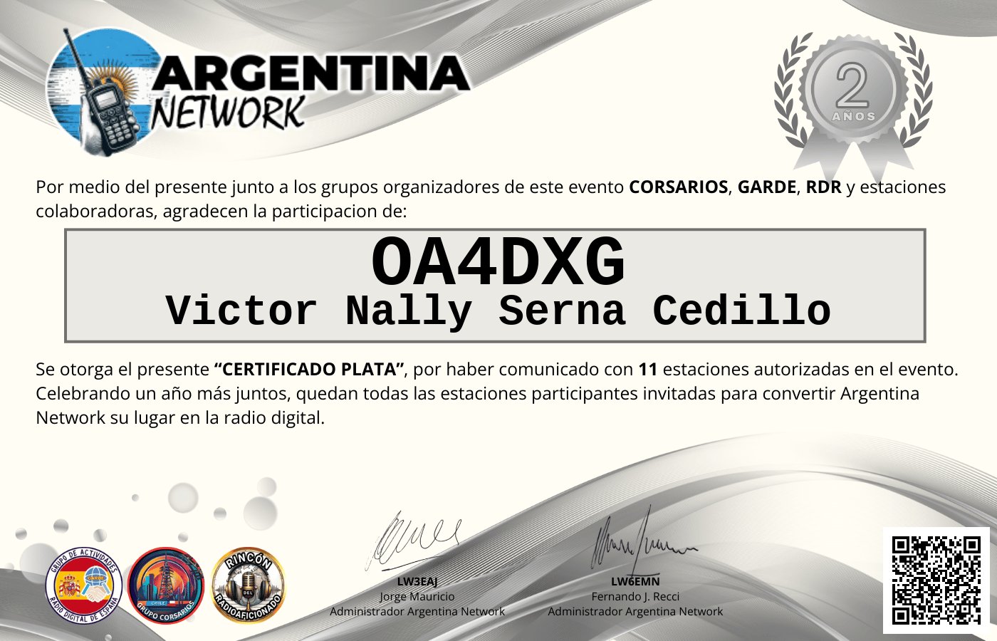 Certificado Actividad ANIVERSARIO N°2 ARGENTINA NETWORK