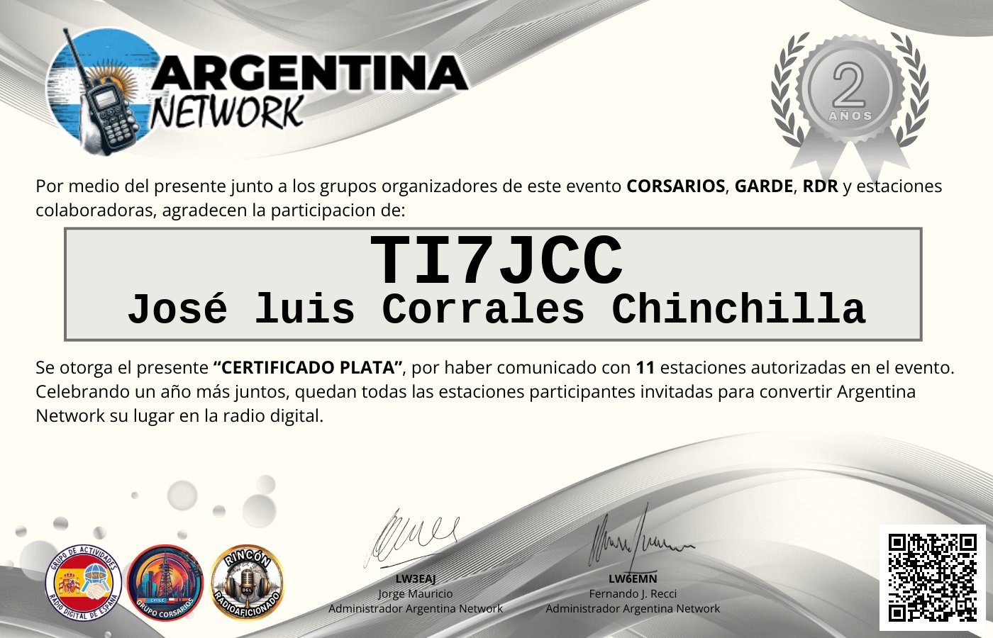 Certificado Actividad ANIVERSARIO N°2 ARGENTINA NETWORK