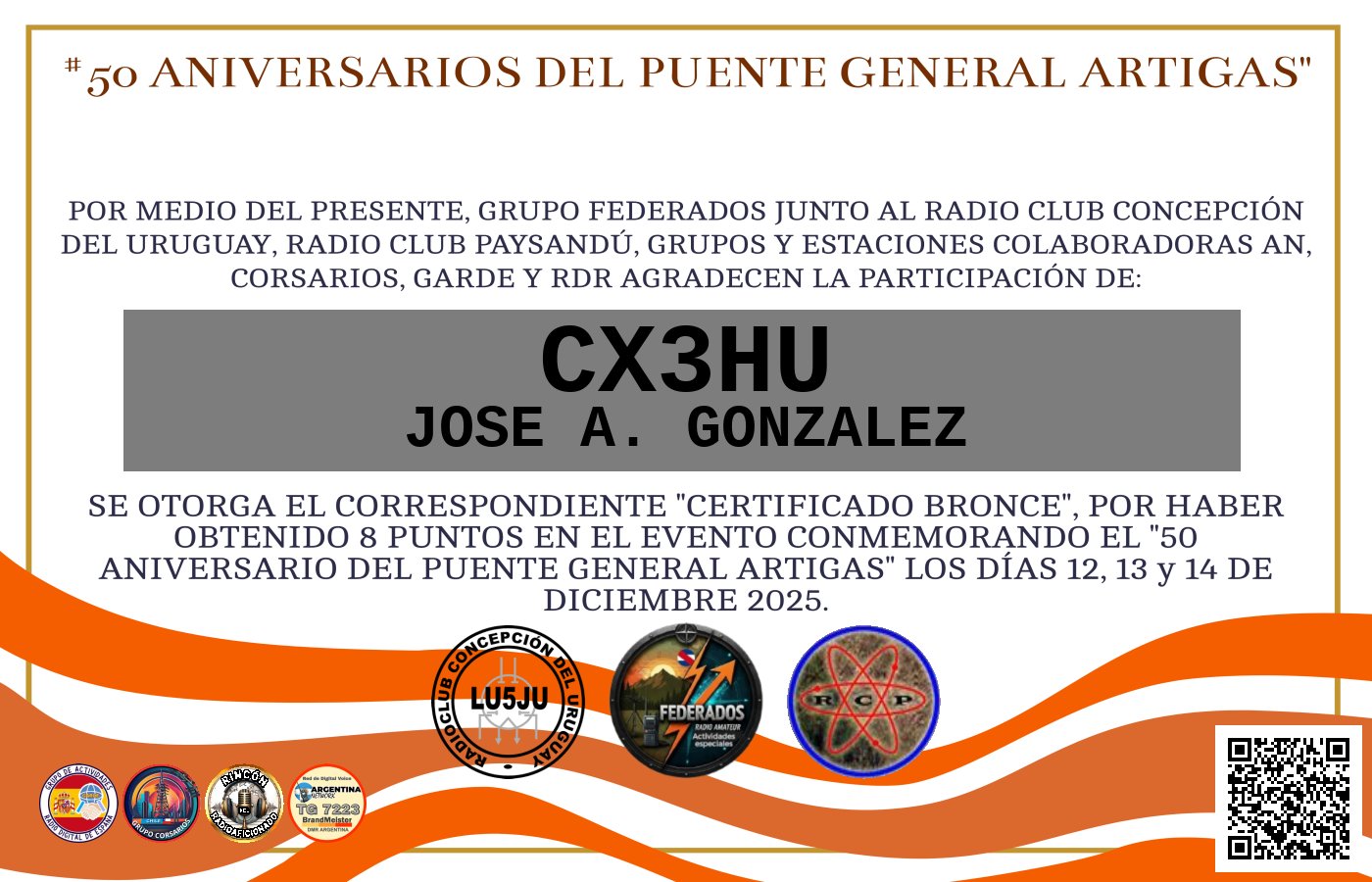Certificado ACTIVACIÓN "Puente Fronterizo General Artigas"