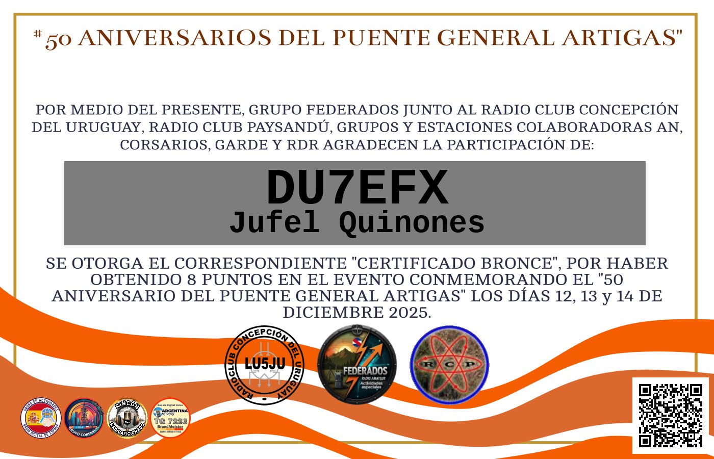 Certificado ACTIVACIÓN "Puente Fronterizo General Artigas"