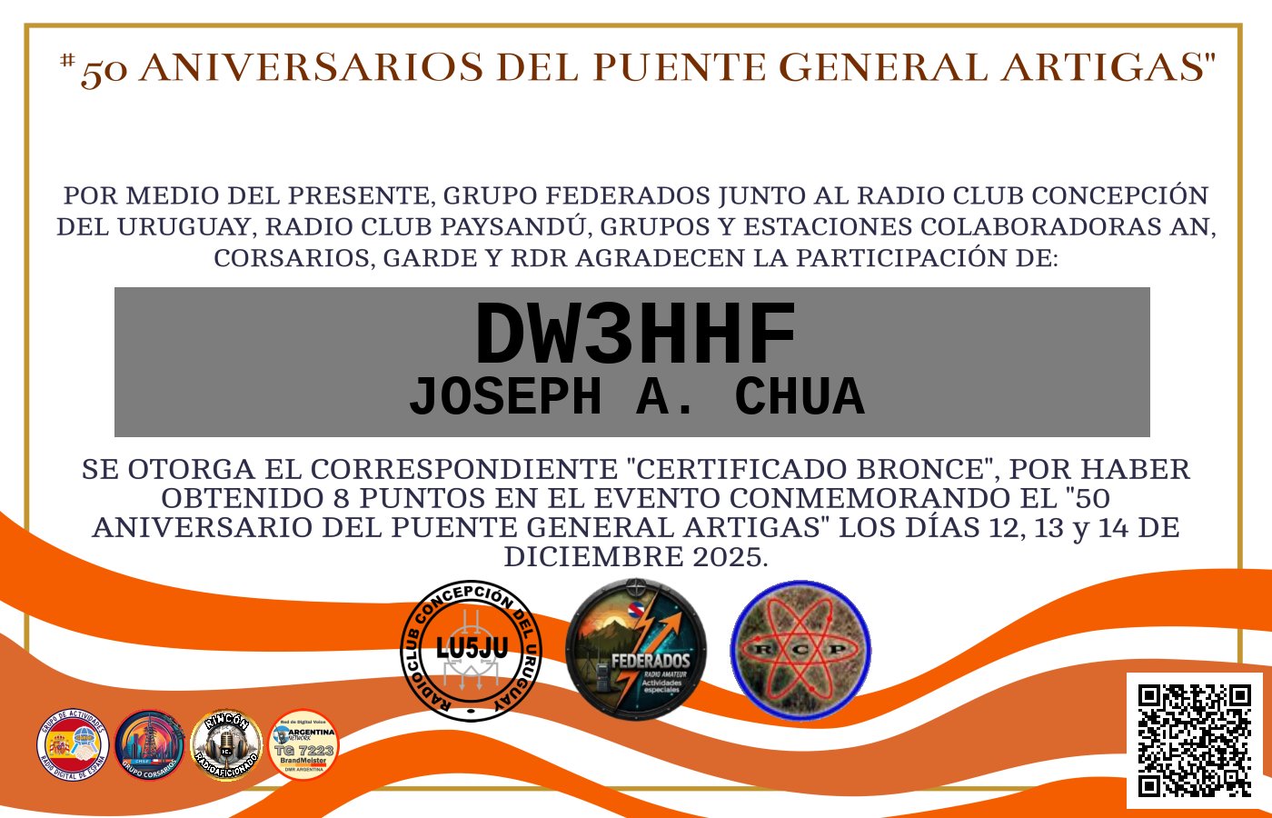 Certificado ACTIVACIÓN "Puente Fronterizo General Artigas"