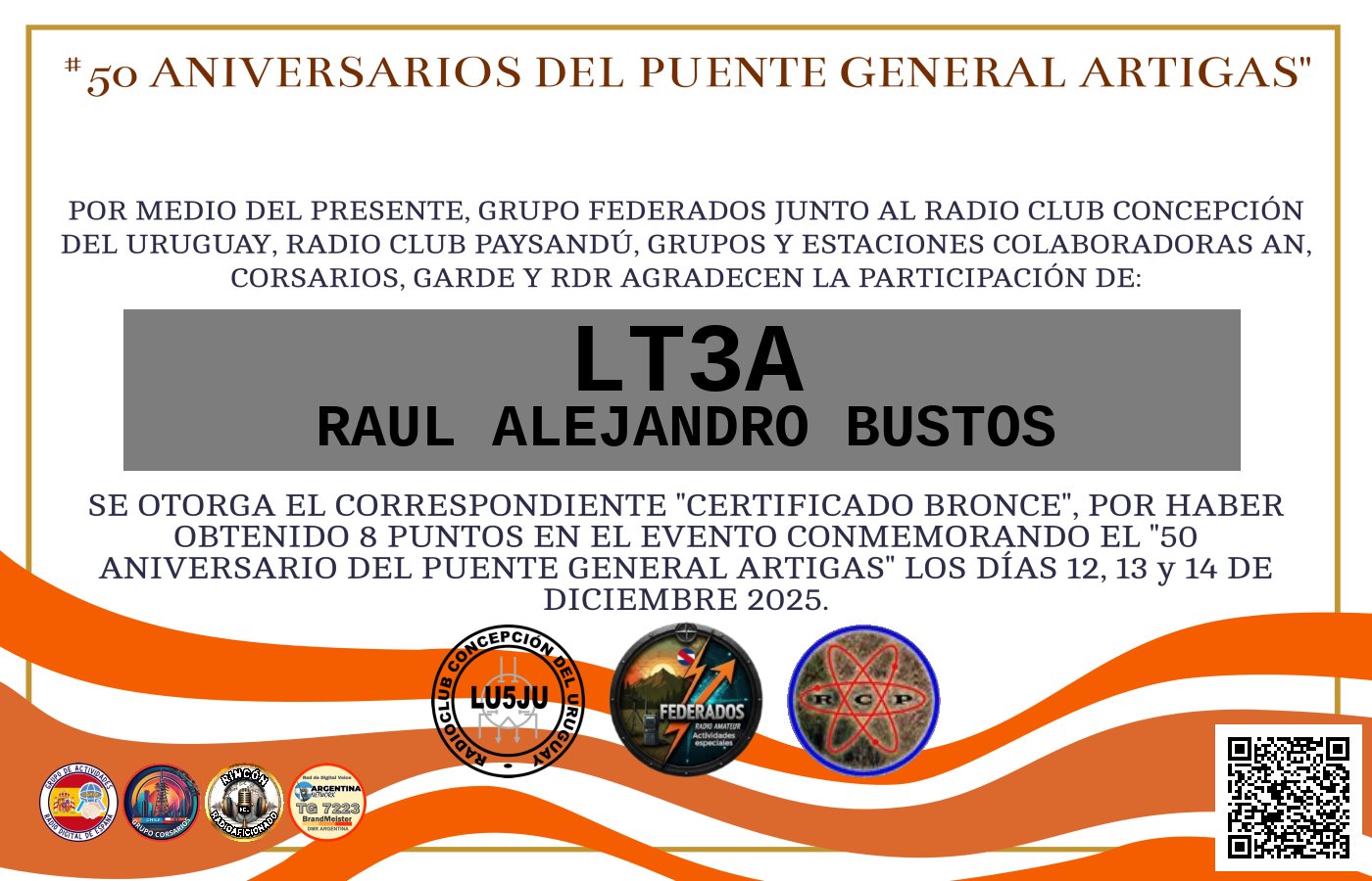 Certificado ACTIVACIÓN "Puente Fronterizo General Artigas"