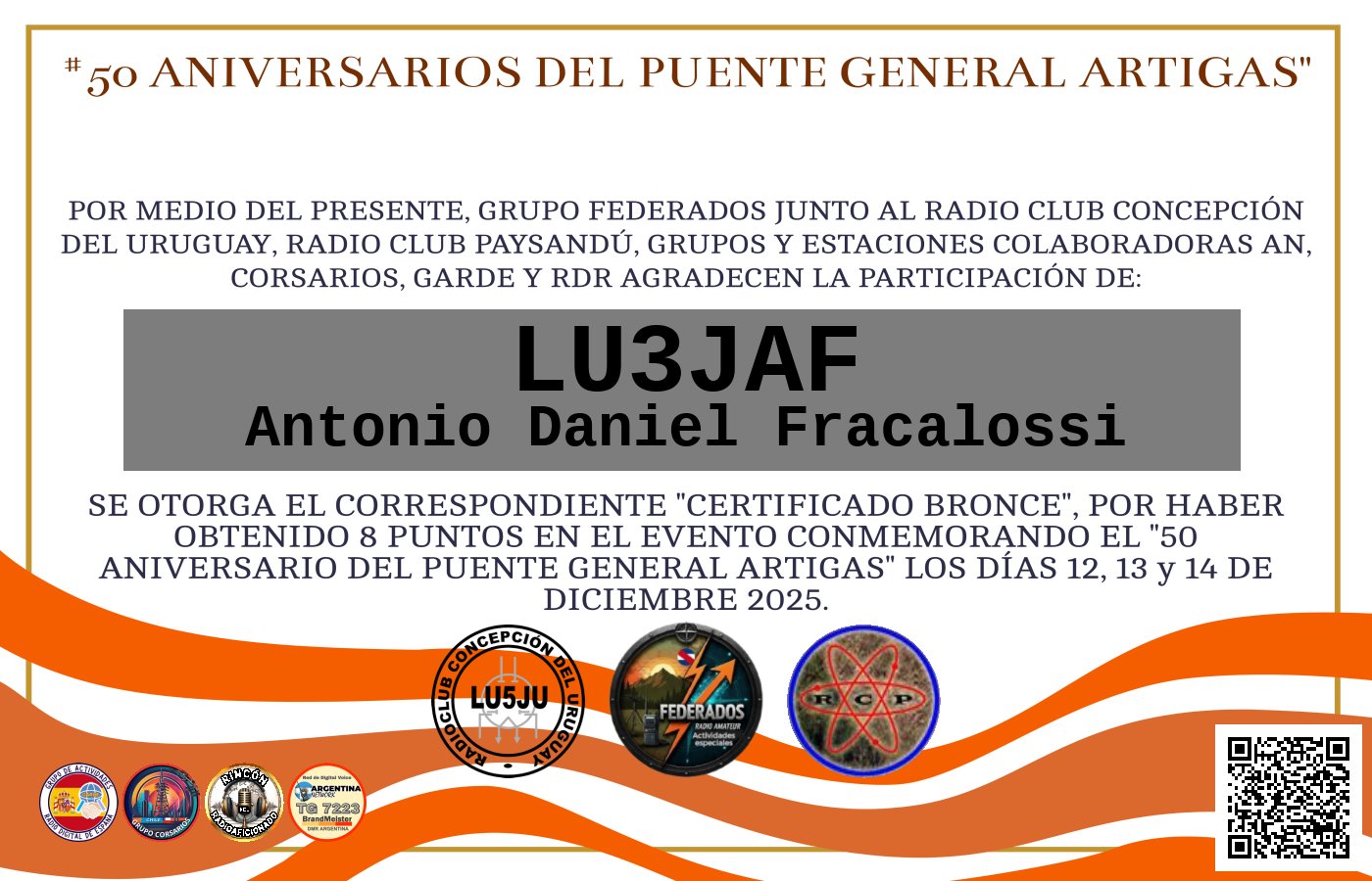 Certificado ACTIVACIÓN "Puente Fronterizo General Artigas"
