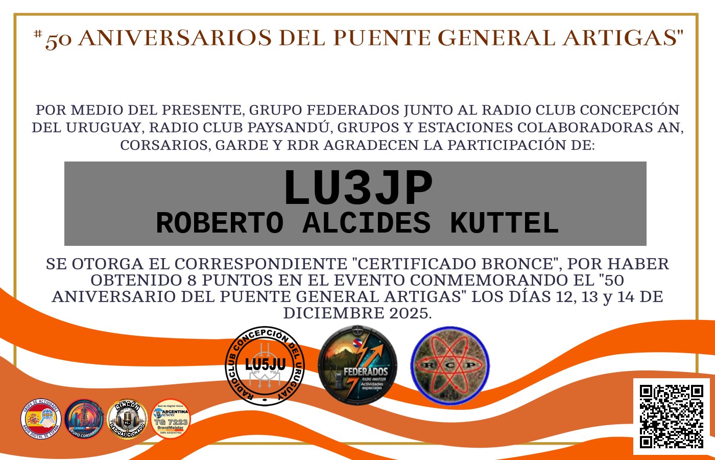 Certificado ACTIVACIÓN "Puente Fronterizo General Artigas"