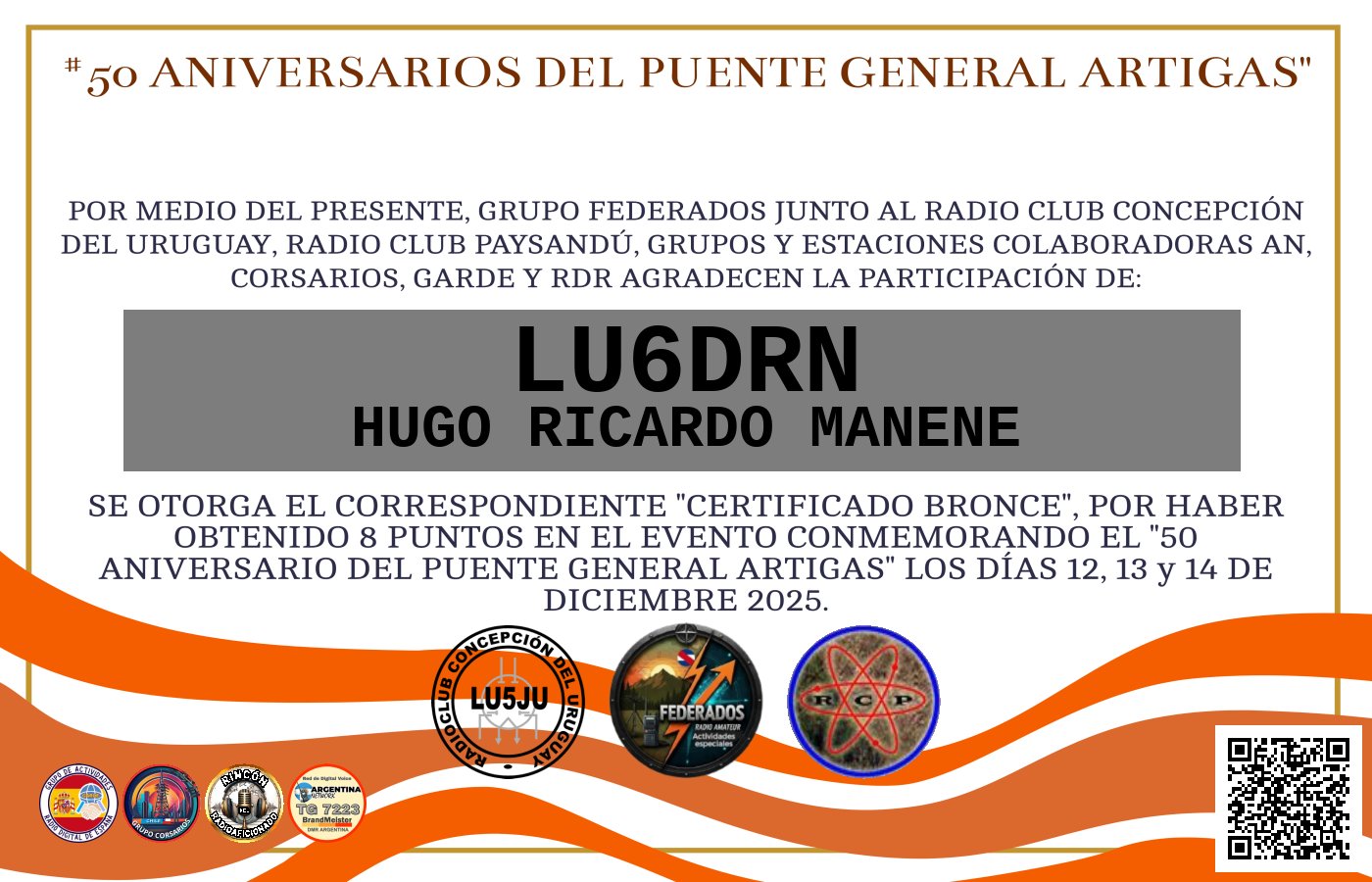 Certificado ACTIVACIÓN "Puente Fronterizo General Artigas"