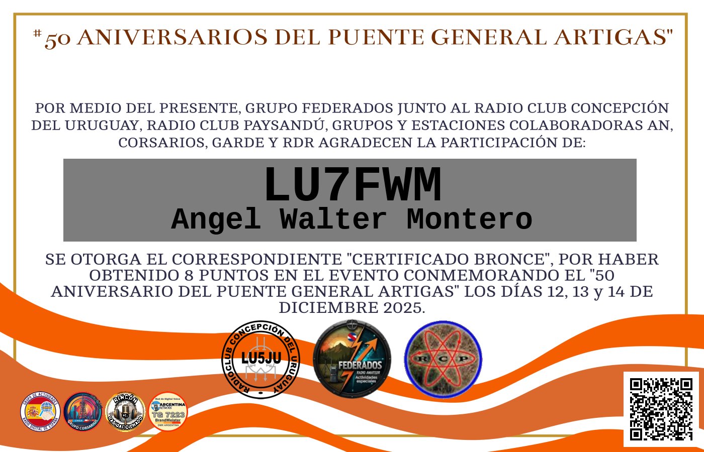 Certificado ACTIVACIÓN "Puente Fronterizo General Artigas"