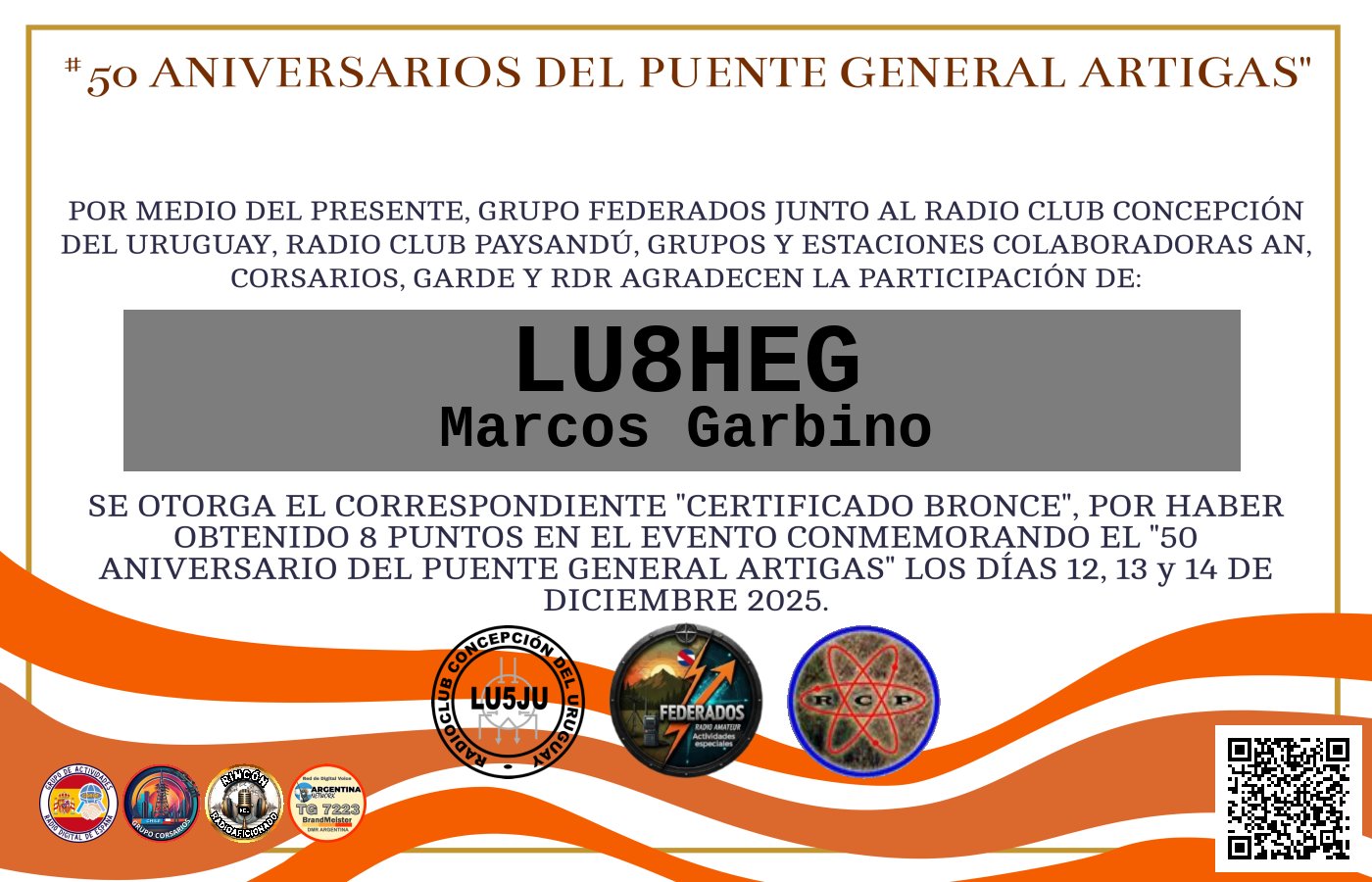 Certificado ACTIVACIÓN "Puente Fronterizo General Artigas"