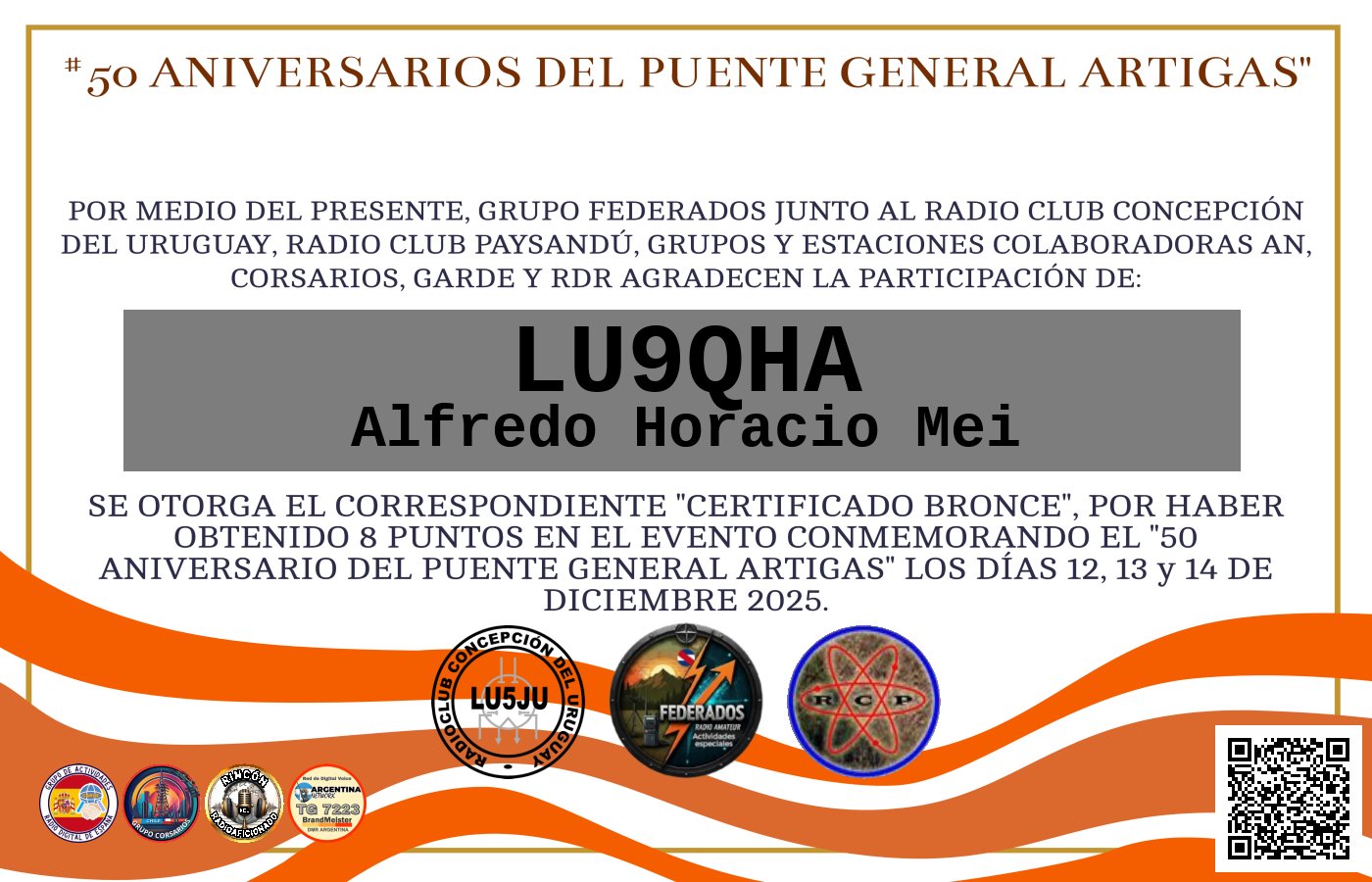 Certificado ACTIVACIÓN "Puente Fronterizo General Artigas"