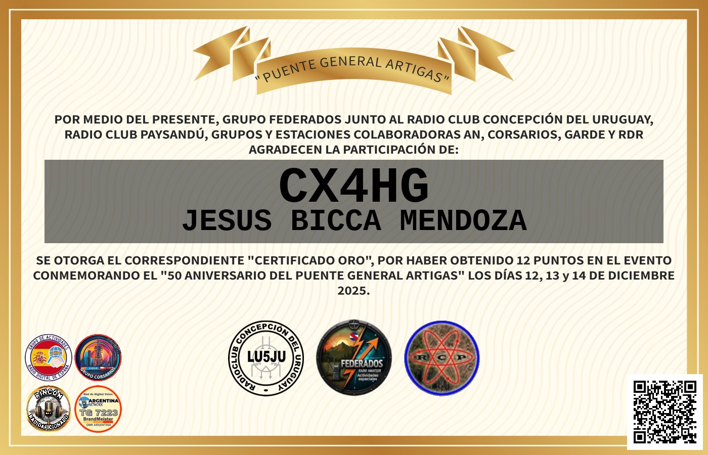 Certificado ACTIVACIÓN "Puente Fronterizo General Artigas"