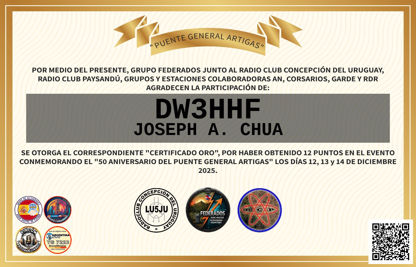 Certificado ACTIVACIÓN "Puente Fronterizo General Artigas"