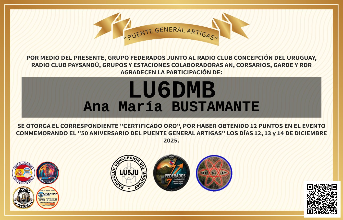 Certificado ACTIVACIÓN "Puente Fronterizo General Artigas"