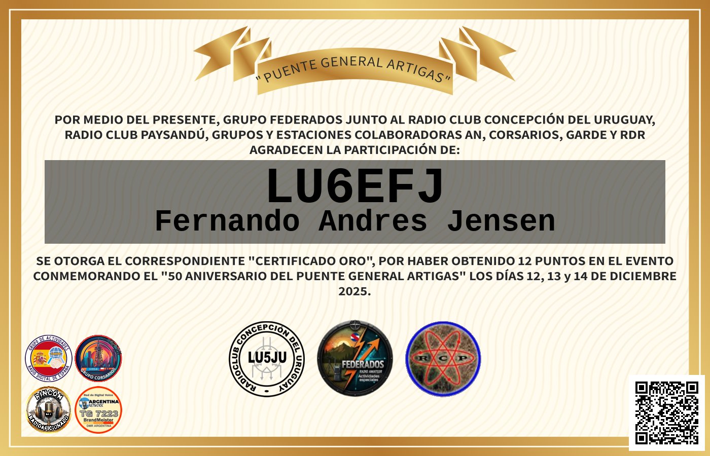 Certificado ACTIVACIÓN "Puente Fronterizo General Artigas"