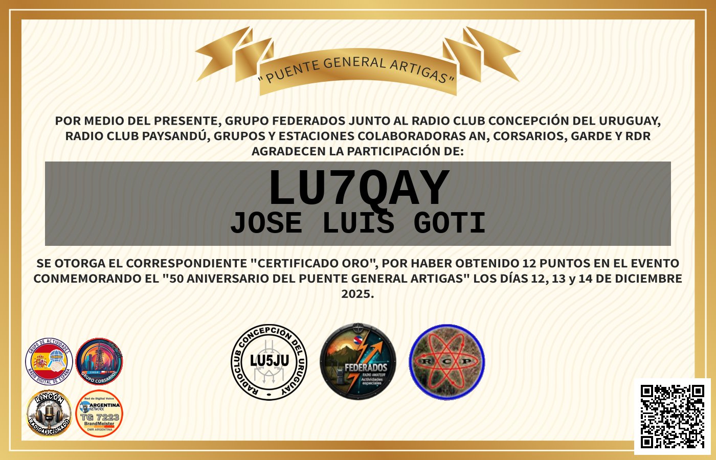 Certificado ACTIVACIÓN "Puente Fronterizo General Artigas"