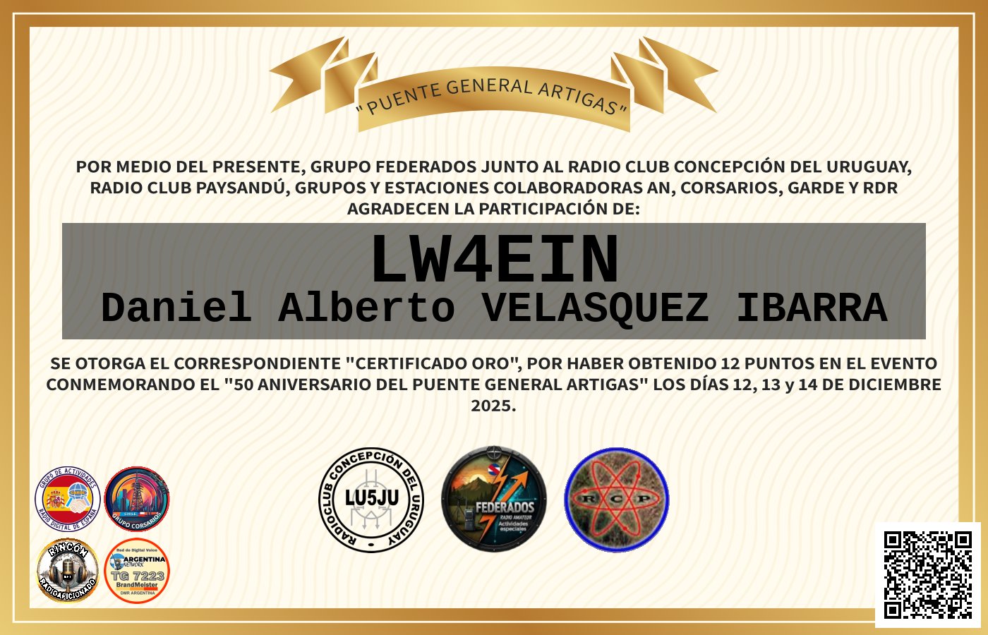 Certificado ACTIVACIÓN "Puente Fronterizo General Artigas"