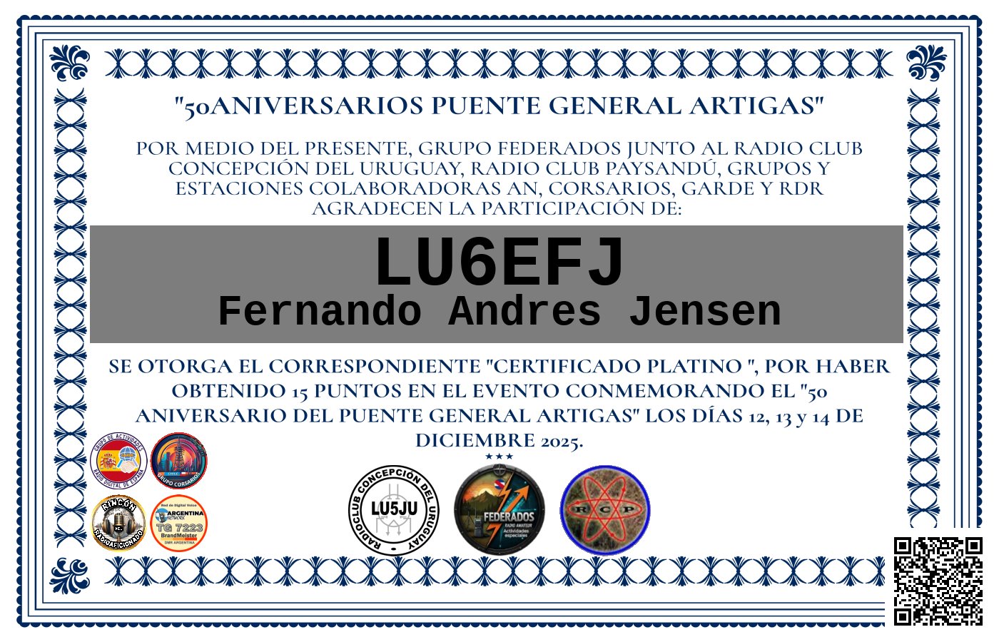 Certificado ACTIVACIÓN "Puente Fronterizo General Artigas"