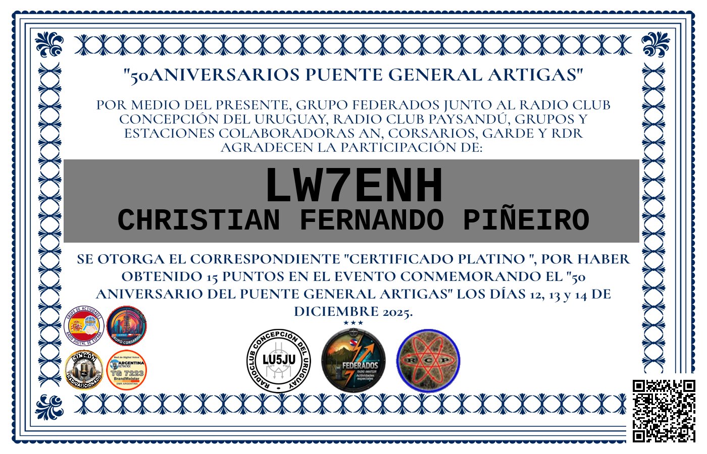 Certificado ACTIVACIÓN "Puente Fronterizo General Artigas"