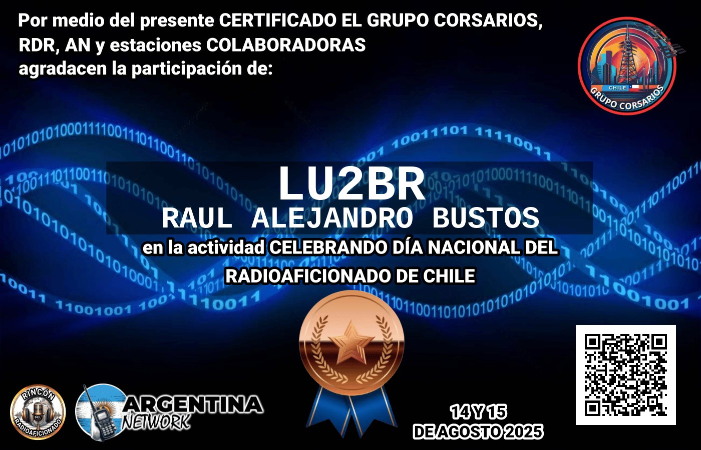 Certificado Actividad DÍA DEL RADIOAFICIONADO DE CHILE (Edición 2025)