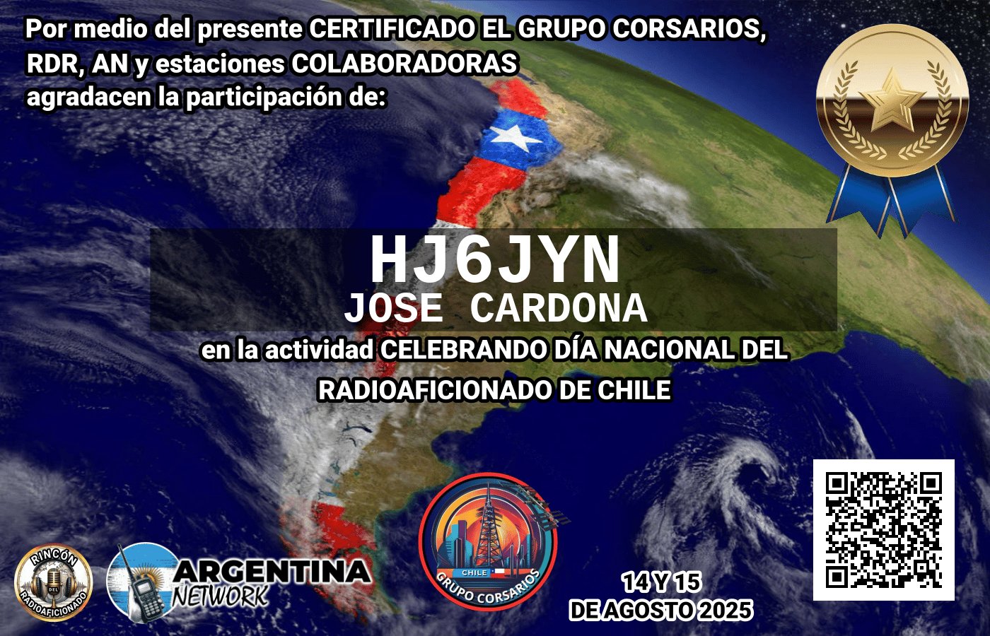 Certificado Actividad DÍA DEL RADIOAFICIONADO DE CHILE (Edición 2025)