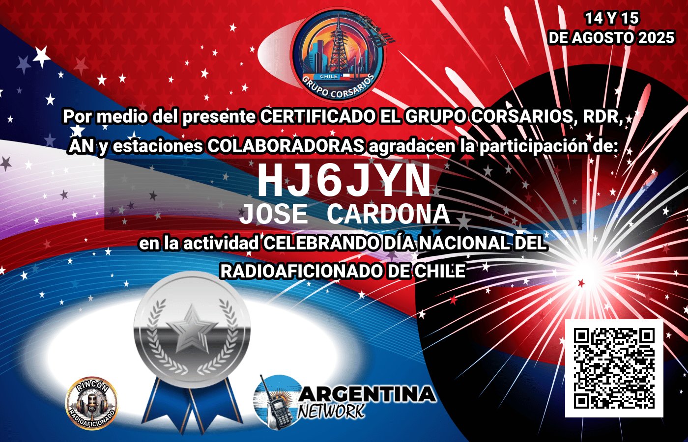 Certificado Actividad DÍA DEL RADIOAFICIONADO DE CHILE (Edición 2025)