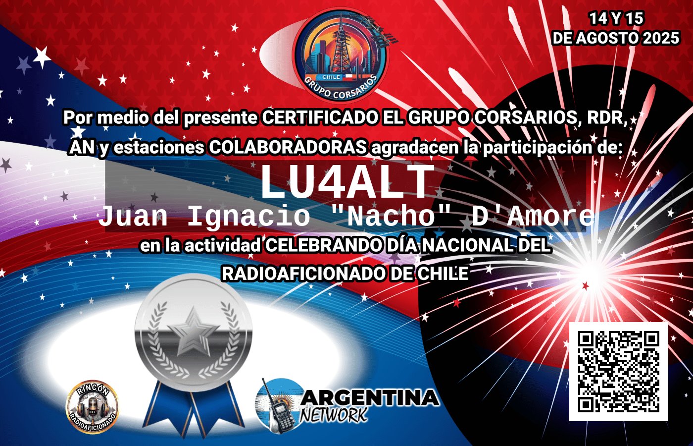 Certificado Actividad DÍA DEL RADIOAFICIONADO DE CHILE (Edición 2025)