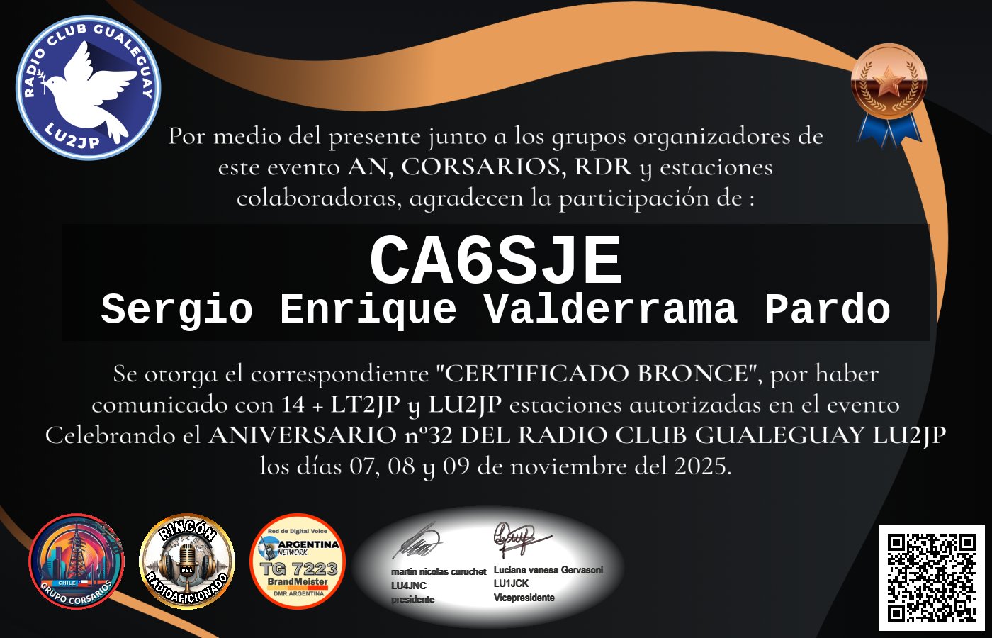 Certificado CERTIFICADO ANIVERSARIO n°32 RADIO CLUB GUALEGUAY LU2JP