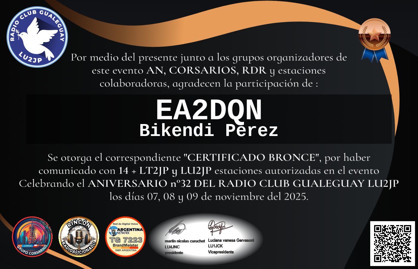 Certificado CERTIFICADO ANIVERSARIO n°32 RADIO CLUB GUALEGUAY LU2JP