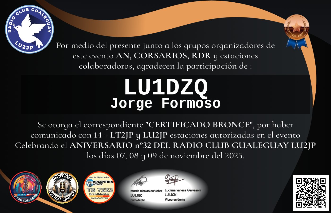 Certificado CERTIFICADO ANIVERSARIO n°32 RADIO CLUB GUALEGUAY LU2JP