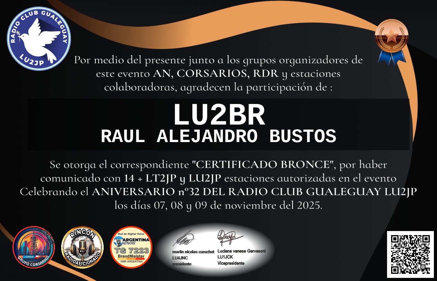 Certificado CERTIFICADO ANIVERSARIO n°32 RADIO CLUB GUALEGUAY LU2JP