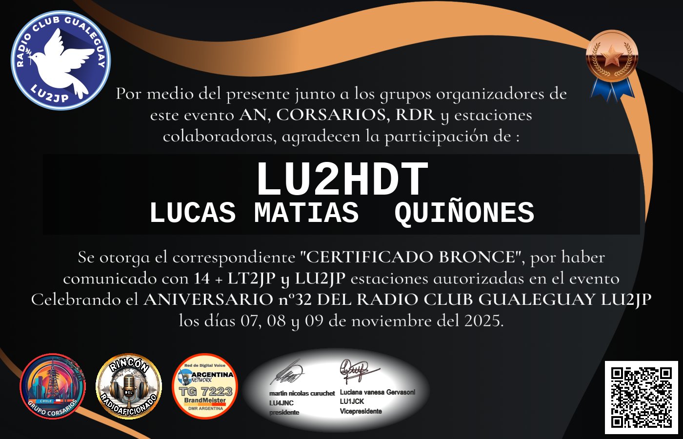 Certificado CERTIFICADO ANIVERSARIO n°32 RADIO CLUB GUALEGUAY LU2JP